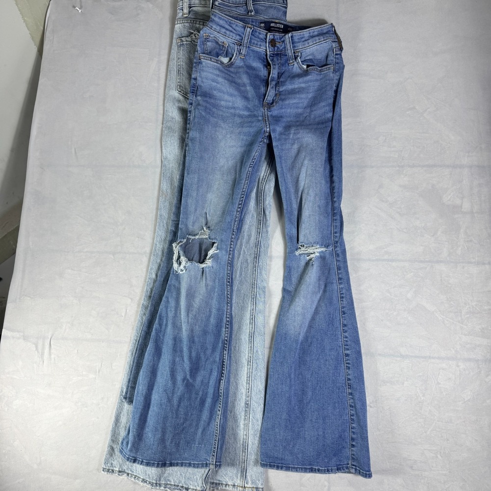 Abercrombie & Fitch Hollister Womens Bootcut Jeans Blue Distressed 24 Lot of 3 - Picture 1 of 10